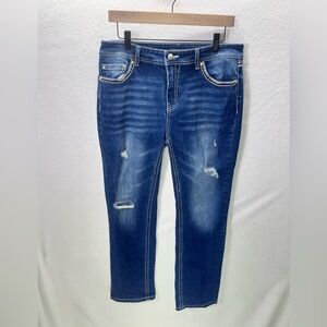 Flamingo Flamingals Distressed Faded Jeans Womens L Super Stretch pockets 1812